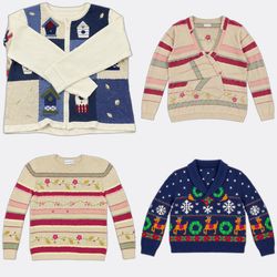 Y2K Vintage Hand Knit Embroidered Sweater Bundle V..