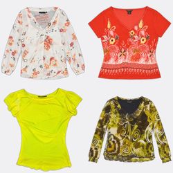 Printed Sheer Mesh Blouses