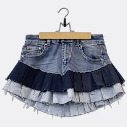 Upcycle Denim Pleated Mini Skirt (Dv-10-96)