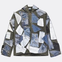 REP017 Upcycled Denim Patchwork Hooded Jackets