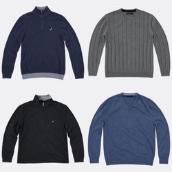 Nautica Knit Sweaters 1/4 Zip Crew V-Neck Cotton K..