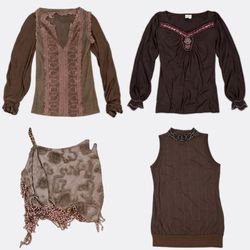 Women's Brown Ruffle and Lace Blouses