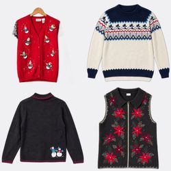 1136 Vintage Christmas Sweaters and Vests Lot
