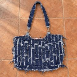 Upcycled Distressed Denim Tote Bag