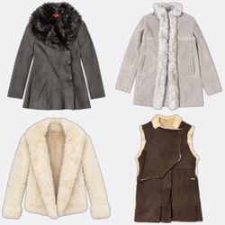 Faux Suede Fur Trim Afghan Coats