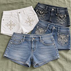 Emblished and embroided Denim Shorts Selection