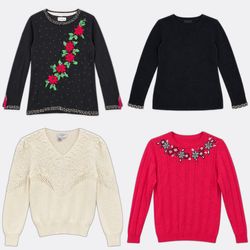 (FV-2854)Embellished Floral Knit Sweaters and Card..