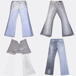 Blue Grey White Flare Jeans