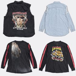 Biker Graphic Cut-Off Button-Up Shirts