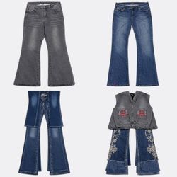 Jeans flare en denim brodé (J-0059)
