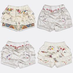 Upcycled Embroidered Ruffle Cotton Shorts