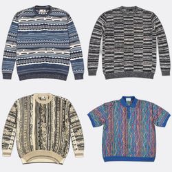 Patterned Textured Knit Crewneck Sweaters