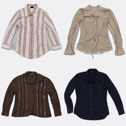 Y2k Office style Striped and Floral Printed Blouse..