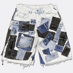 REP039 Upcycled Denim Patchwork Jorts