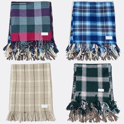 Aquascutum Plaid Fringe Wool Scarves Lot