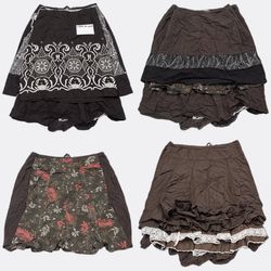 GRV 1-067 Braune bestickte Rüschenröcke Boho Y2K B..