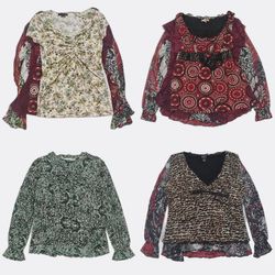 Y2k Women's Printed Blouses and Ruffle Tops