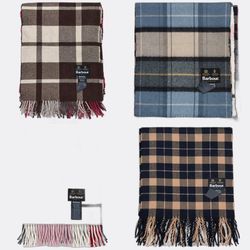 Barbour Plaid and Striped Fringe Scarves
