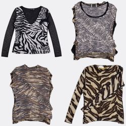 Printed Mesh Long Sleeve Blouses-AV-226