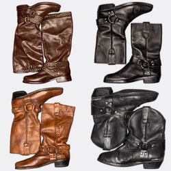 Collection de bottes motardes en cuir vintage