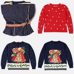 Holiday Embroidered Round Neck Sweaters