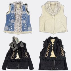 Gilet in suede Y2K con rifiniture in pelliccia WR-..