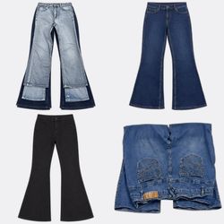 Embroidery Denim Flare Jeans (J-0064)