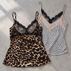 HK87 Printed Lace Trim Camisoles