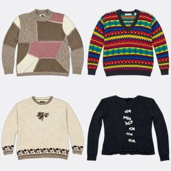 Y2K Vintage Patchwork & Fair Isle Knit Sweater Bun..