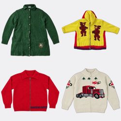 D#349 Vintage Warm Characters Patterned Knit Cardi..