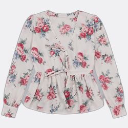 CR01738 Upcycled Floral Peplum Blouses