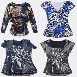 5x Women's Printed Short Sleeve Tops and Blouses m..