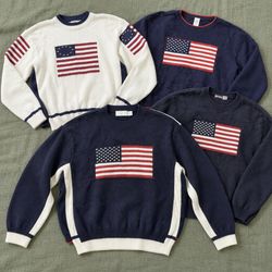 USA Flag Motif Round Neck Sweaters