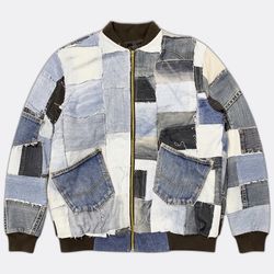 Upcycled Branded Patchwork Denim Bomber Jackets