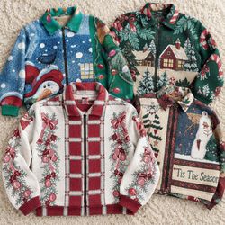Upcycled Vintage Christmas Tapestry Zip Jackets