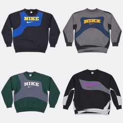 CR1277 Upcycled Nike Wave-Panel Crewneck Sweatshir..