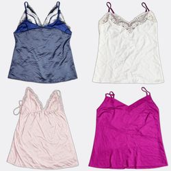 Women Lace Trim Satin Camisoles and Slip Dresses