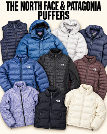 the north face puffer, patagonia puffer, ralph lauren puffer, berghaus puffer bundle